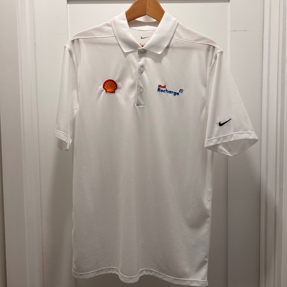 Nike Dri-FIT Shell Recharge Golf Polo Mens M White Micro Pique 2.0 Embroidered